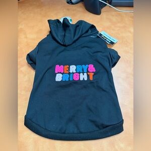 Stylish Black Dog Hoodie with Colorful Design Merry & Bright
